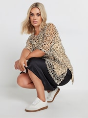 Yours Curve Natural Oversized Mesh Leopard Print Top - Image 4 of 5