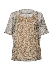 Yours Curve Natural Oversized Mesh Leopard Print Top - Image 5 of 5