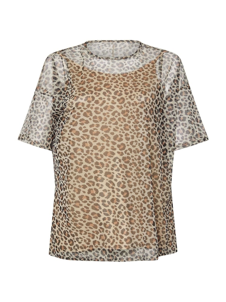 Yours Curve Natural Oversized Mesh Leopard Print Top - Image 5 of 5
