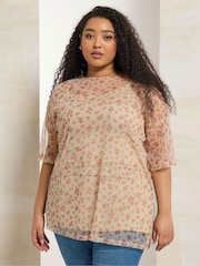 Yours Curve Cream Oversized Mesh Top - Image 1 of 5