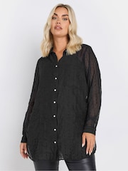 Yours Curve Black Texture Sheer Shirt - Image 1 of 5
