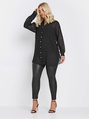 Yours Curve Black Texture Sheer Shirt - Image 2 of 5