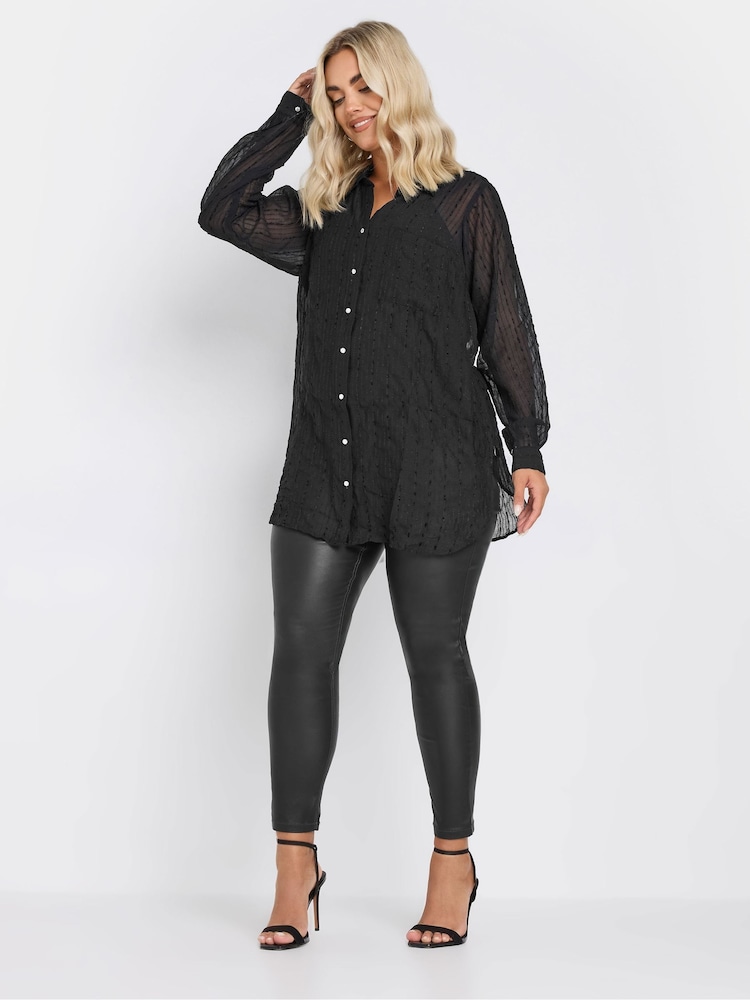 Yours Curve Black Texture Sheer Shirt - Image 2 of 5