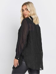 Yours Curve Black Texture Sheer Shirt - Image 3 of 5