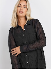 Yours Curve Black Texture Sheer Shirt - Image 4 of 5