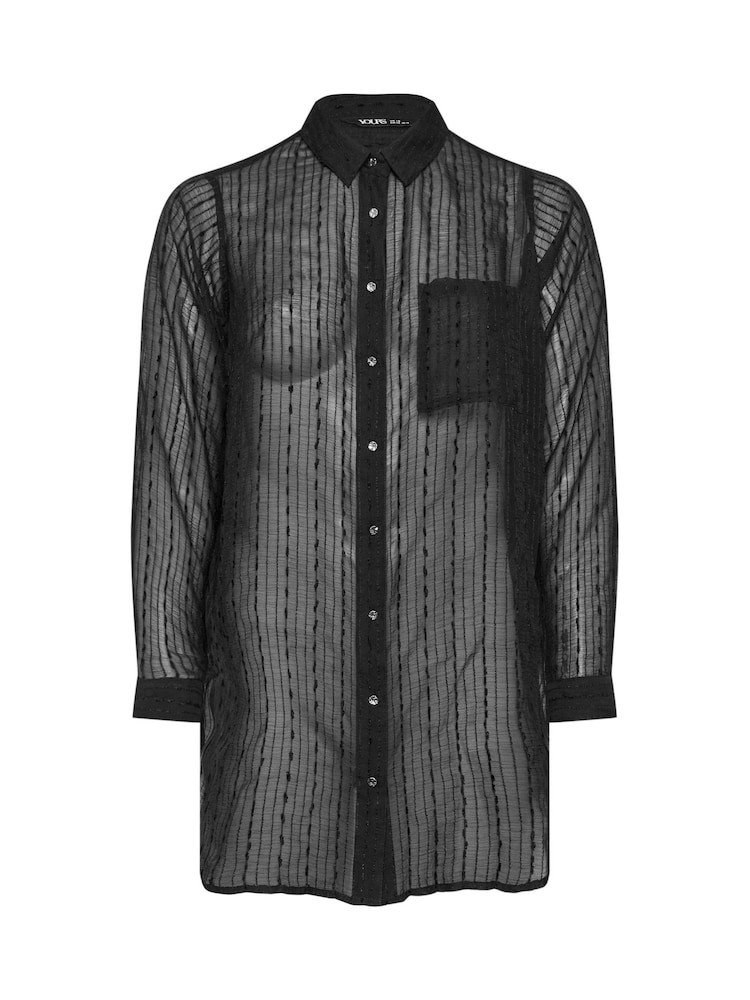 Yours Curve Black Texture Sheer Shirt - Image 5 of 5