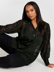 Yours Curve Black Burnout Shirt - Image 1 of 4