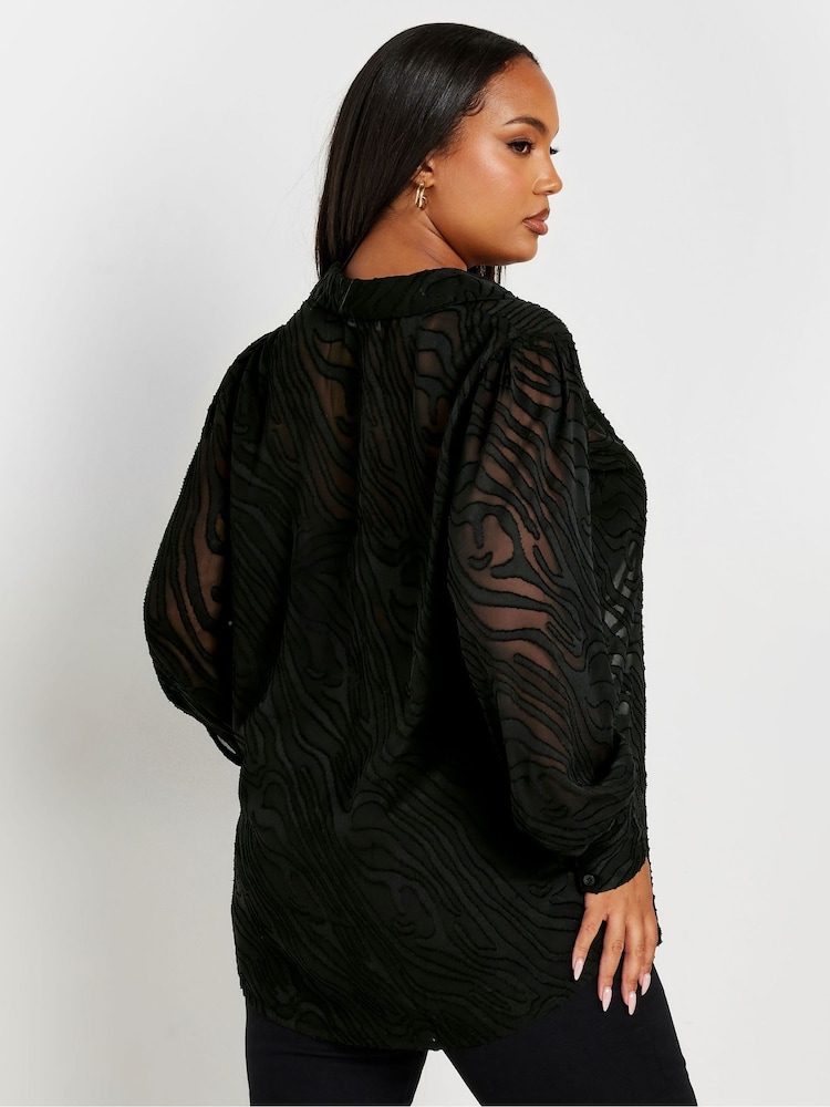 Yours Curve Black Burnout Shirt - Image 3 of 4