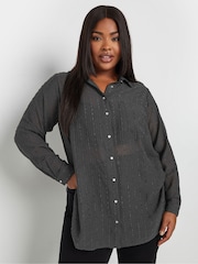Yours Curve Grey Texture Sheer Shirt - Image 1 of 5