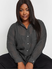 Yours Curve Grey Texture Sheer Shirt - Image 5 of 5