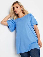 Yours Curve Blue Double Frill Angel Sleeve Plain Top - Image 1 of 5