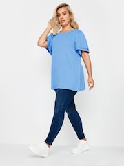 Yours Curve Blue Double Frill Angel Sleeve Plain Top - Image 2 of 5