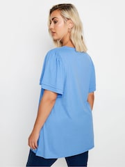 Yours Curve Blue Double Frill Angel Sleeve Plain Top - Image 3 of 5