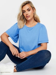 Yours Curve Blue Double Frill Angel Sleeve Plain Top - Image 4 of 5