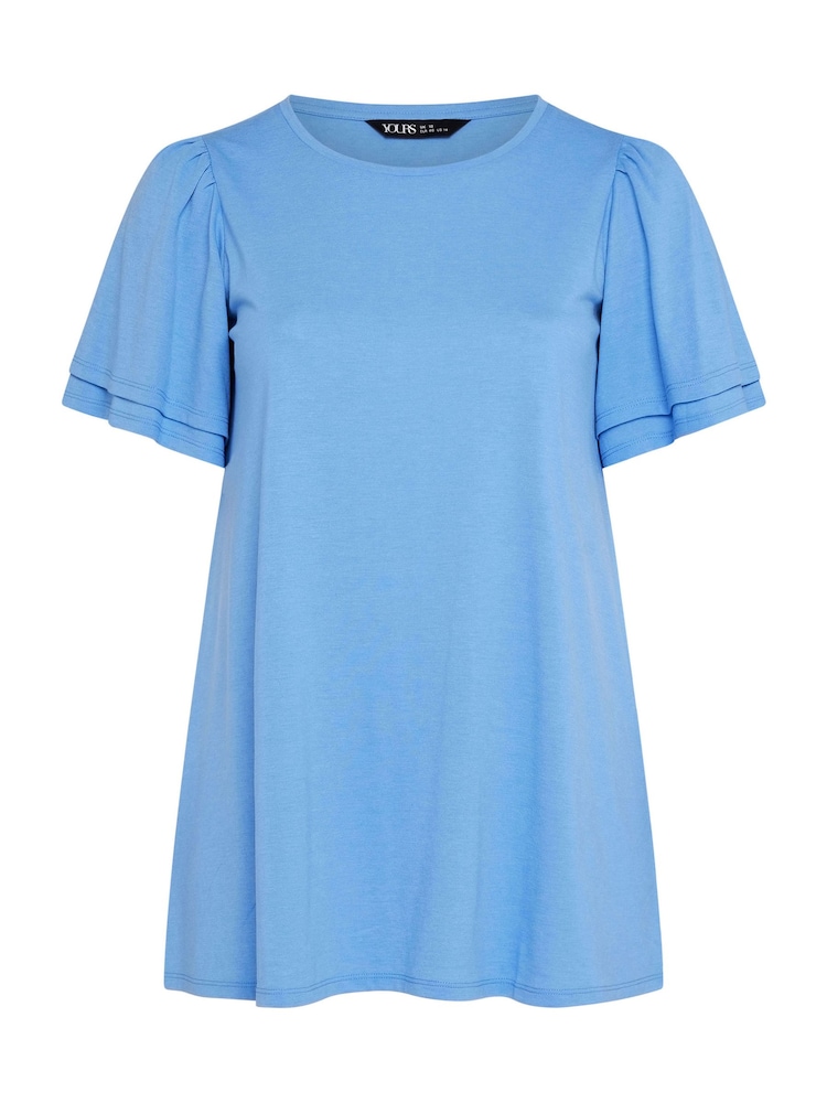 Yours Curve Blue Double Frill Angel Sleeve Plain Top - Image 5 of 5