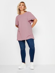 Yours Curve Pink Double Frill Angel Sleeve Plain Top - Image 2 of 6