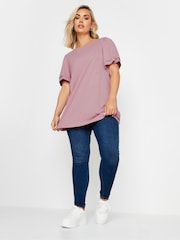 Yours Curve Pink Double Frill Angel Sleeve Plain Top - Image 3 of 6