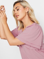 Yours Curve Pink Double Frill Angel Sleeve Plain Top - Image 5 of 6