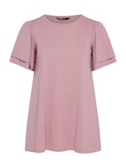 Yours Curve Pink Double Frill Angel Sleeve Plain Top - Image 6 of 6