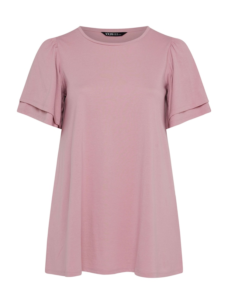 Yours Curve Pink Double Frill Angel Sleeve Plain Top - Image 6 of 6