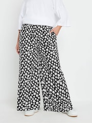 Yours Curve Black Stuctrured Wide Leg Trousers - Image 1 of 6