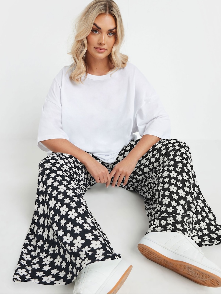 Yours Curve Black Stuctrured Wide Leg Trousers - Image 2 of 6