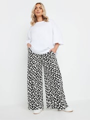 Yours Curve Black Stuctrured Wide Leg Trousers - Image 3 of 6