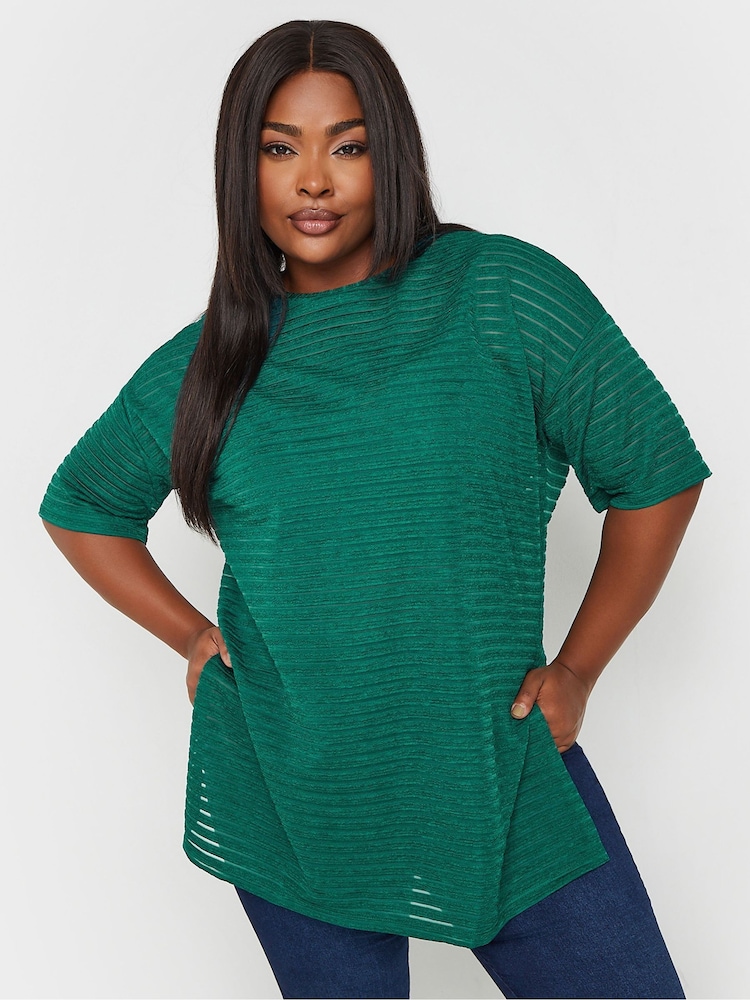 Yours Curve Green Structured T-Shirt - Image 1 of 5