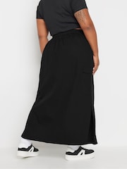 Yours Curve Black Maxi 100% Cotton Cargo Skirt With Side Slits - Image 3 of 5
