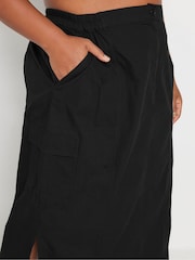 Yours Curve Black Maxi 100% Cotton Cargo Skirt With Side Slits - Image 4 of 5