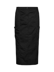 Yours Curve Black Maxi 100% Cotton Cargo Skirt With Side Slits - Image 5 of 5