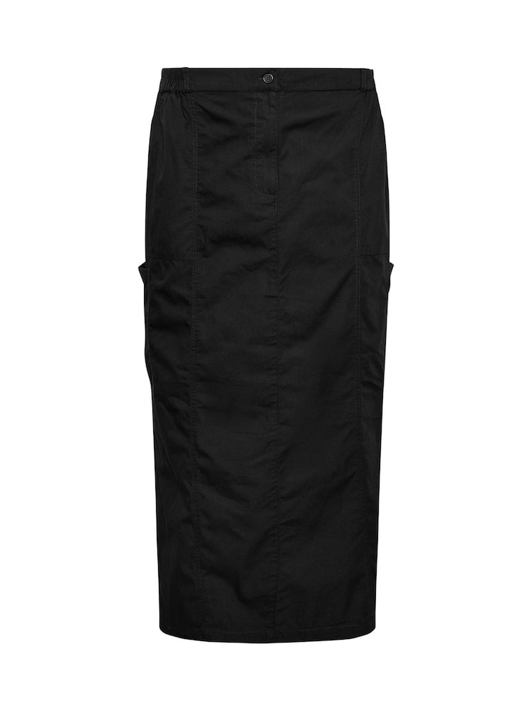 Yours Curve Black Maxi 100% Cotton Cargo Skirt With Side Slits - Image 5 of 5