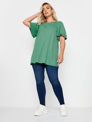 Yours Curve Green Double Angel Sleeve T-Shirt - Image 3 of 5