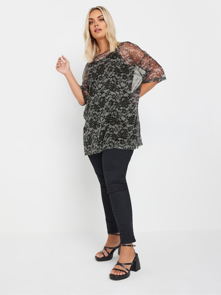 Yours Curve Black Oversized Mesh Top - Image 2 of 5