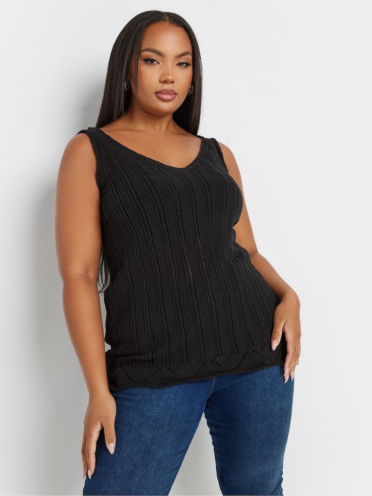 Yours Curve Black Crochet Knitted 100% Cotton Vest - Image 1 of 5