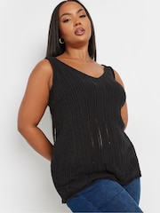 Yours Curve Black Crochet Knitted 100% Cotton Vest - Image 3 of 5