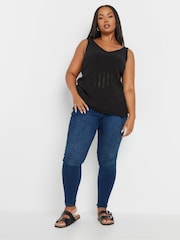 Yours Curve Black Crochet Knitted 100% Cotton Vest - Image 4 of 5