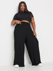 Yours Curve Black Stuctrured Wide Leg Trousers - Image 2 of 5