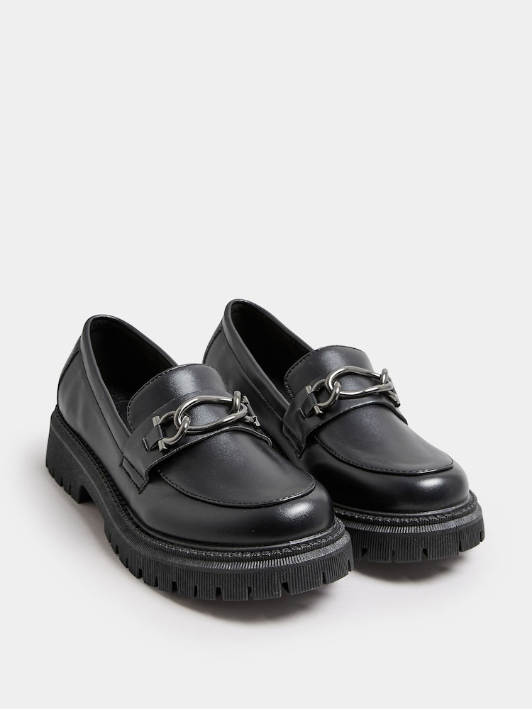 Yours Curve Black Chain Detail Chunky Loafers In Wide E Fit - Image 2 of 5