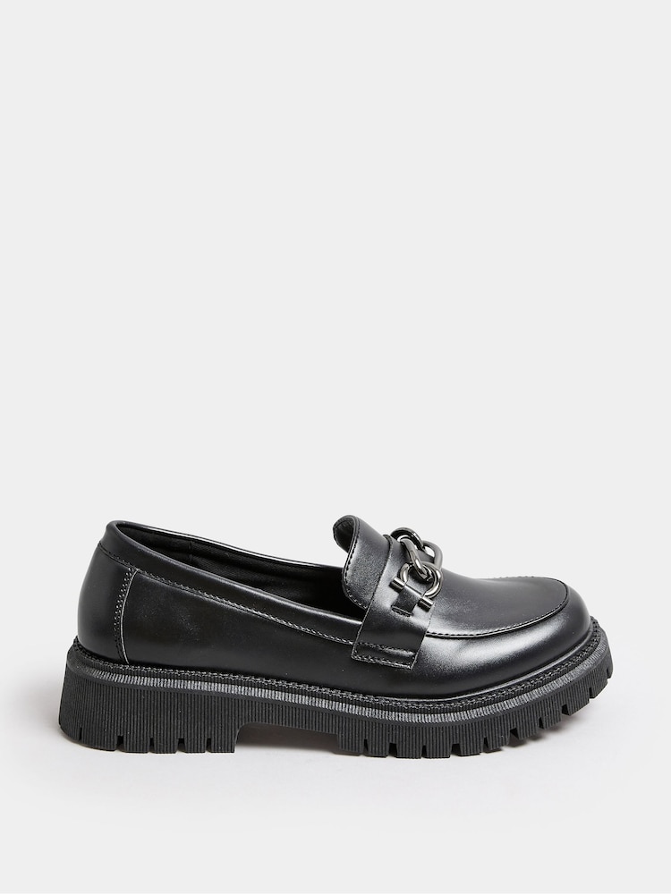 Yours Curve Black Chain Detail Chunky Loafers In Wide E Fit - Image 3 of 5