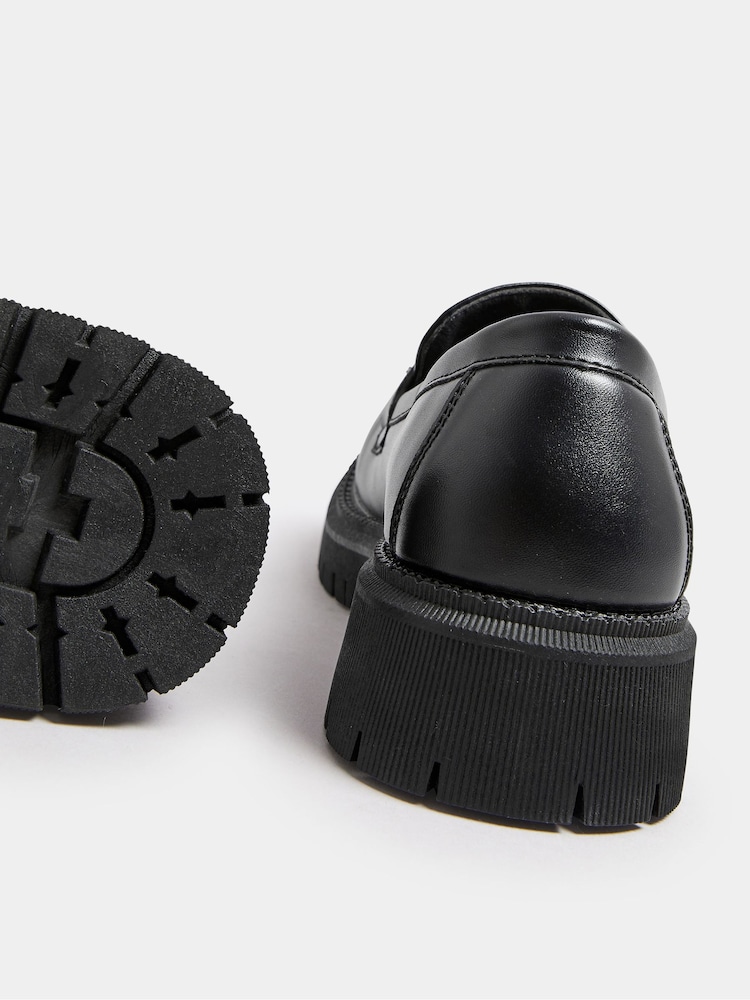 Yours Curve Black Chain Detail Chunky Loafers In Wide E Fit - Image 4 of 5
