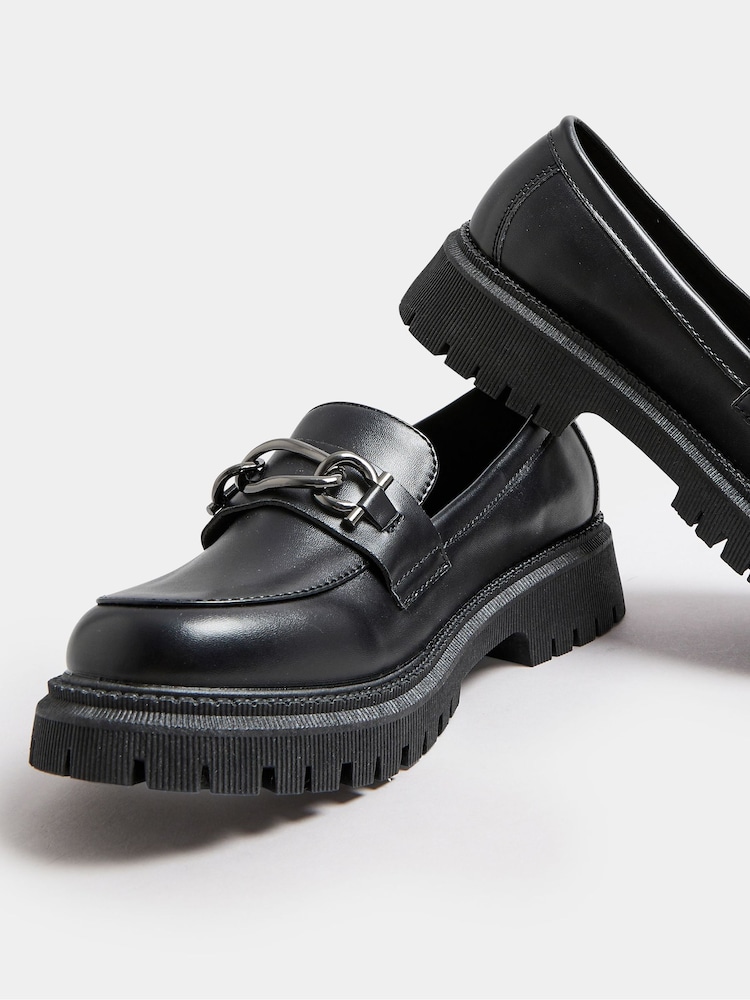 Yours Curve Black Chain Detail Chunky Loafers In Wide E Fit - Image 5 of 5