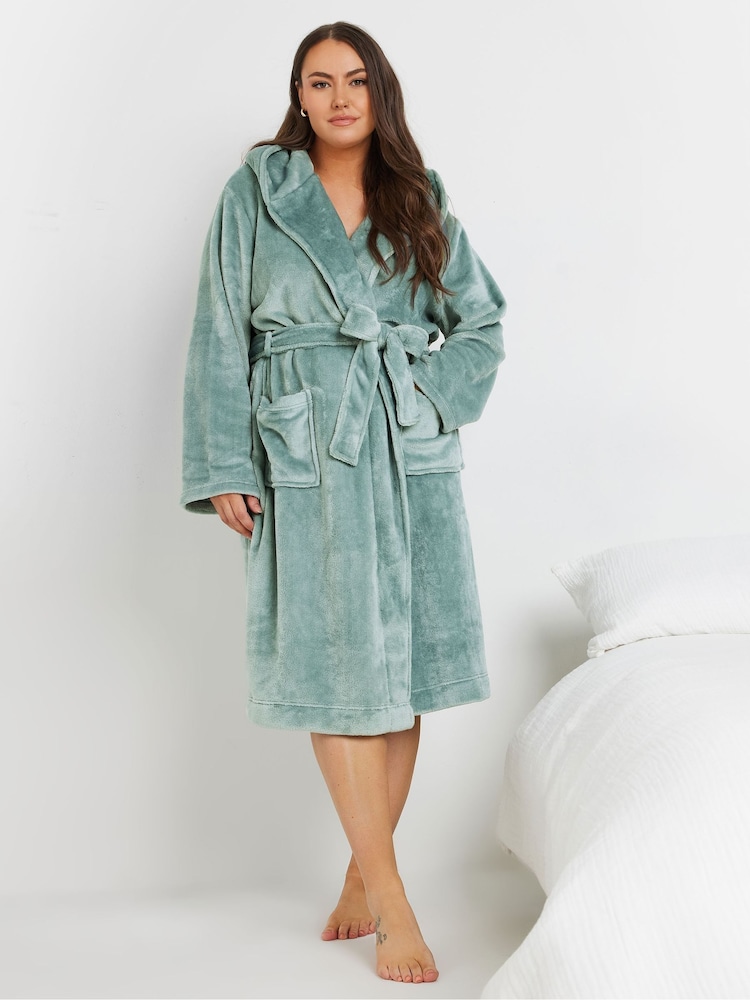 Yours Curve Green Hooded Robe - Image 1 of 4