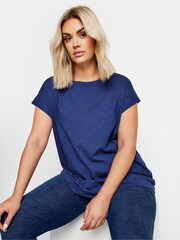 Yours Curve Blue Grown On Slub 100% Cotton T-Shirt - Image 1 of 5
