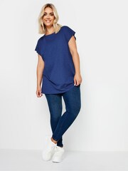 Yours Curve Blue Grown On Slub 100% Cotton T-Shirt - Image 2 of 5