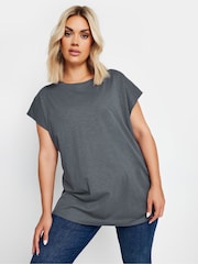Yours Curve Grey Grown On Slub 100% Cotton T-Shirt - Image 1 of 5
