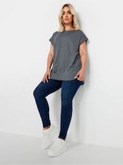 Yours Curve Grey Grown On Slub 100% Cotton T-Shirt - Image 2 of 5