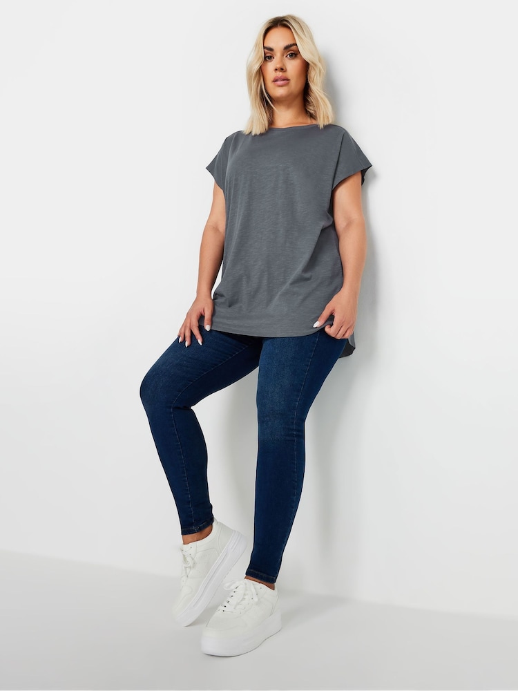 Yours Curve Grey Grown On Slub 100% Cotton T-Shirt - Image 2 of 5