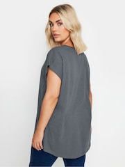 Yours Curve Grey Grown On Slub 100% Cotton T-Shirt - Image 3 of 5