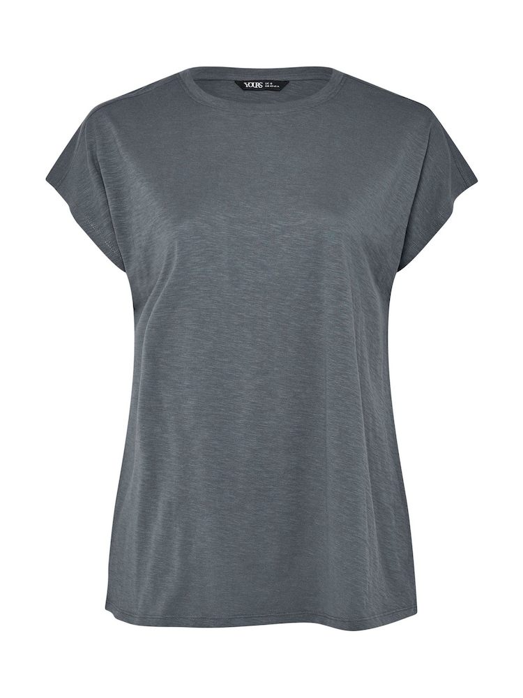 Yours Curve Grey Grown On Slub 100% Cotton T-Shirt - Image 5 of 5